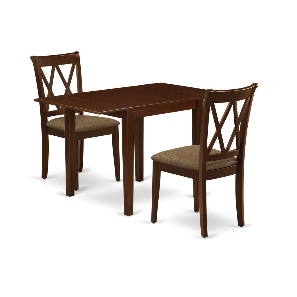Mahogany Dining Set with Dropleaf and Upholstered Seats  NDCL3-DX6-R 3 Piece Table & Chair Ensemble with Rectangle Table, 30x48 Inches