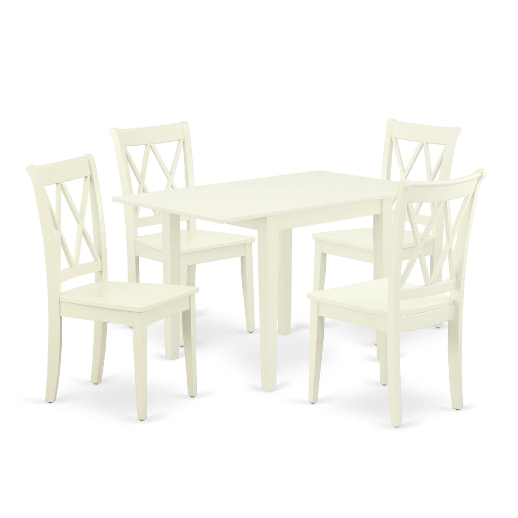 NDCL5-XH1-I 5-Piece Rectangular Dropleaf Table and 4 Chair Dining Ensemble, Linen White Finish
