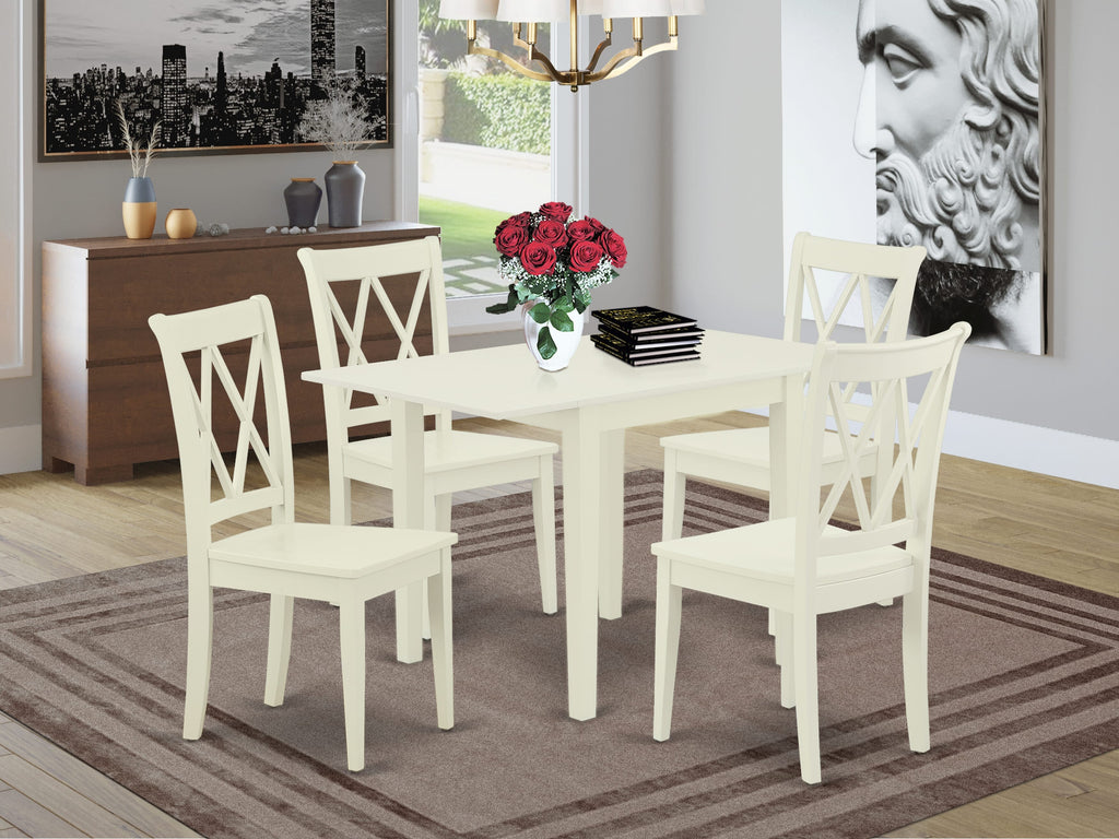 NDCL5-XH1-I 5-Piece Rectangular Dropleaf Table and 4 Chair Dining Ensemble, Linen White Finish