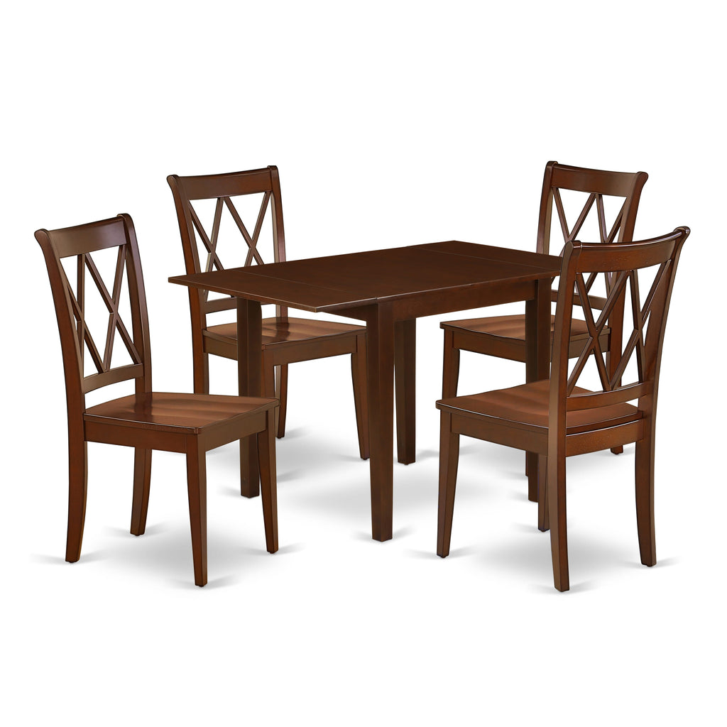 NDCL5-DKB-7 5-Piece Dining Set with Convertible Table and 4 Chairs, 30x48 Inch, Rich Mahogany Finish