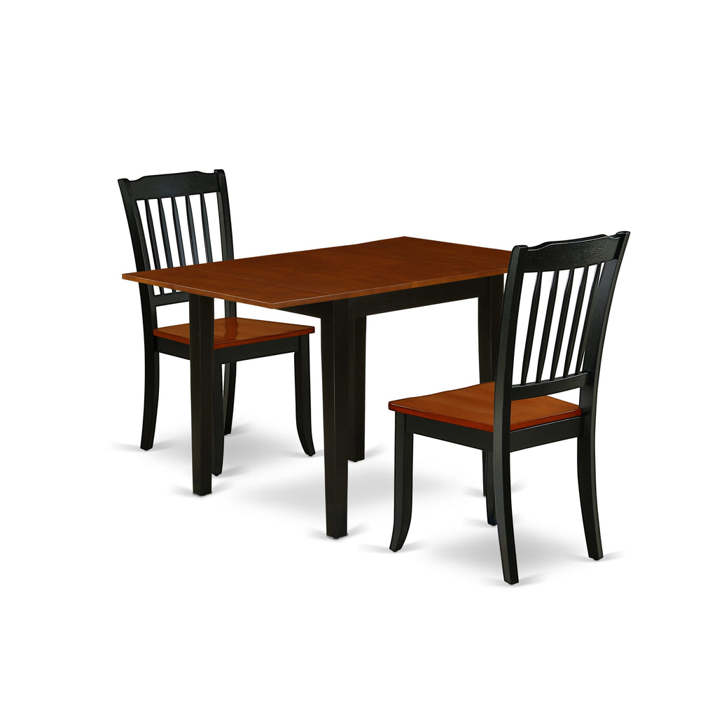 NDDA3-Y84-B 3-Piece Dining Ensemble with Rectangular Table, Dropleaf, and Elegant Chairs, Black & Cherry