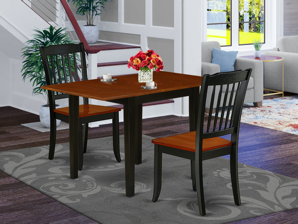 NDDA3-Y84-B 3-Piece Dining Ensemble with Rectangular Table, Dropleaf, and Elegant Chairs, Black & Cherry