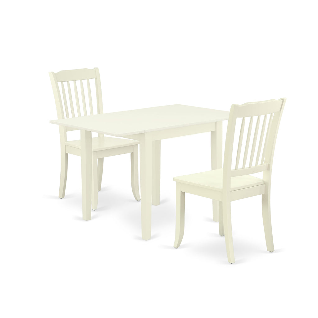 NDDA3-53U-1 3-Piece Linen White Dining Set with Rectangle Dropleaf Table & 2 Chairs, 30x48 Inch