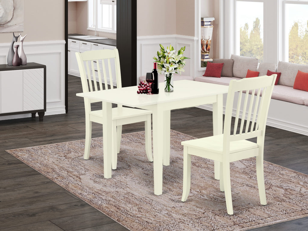 NDDA3-53U-1 3-Piece Linen White Dining Set with Rectangle Dropleaf Table & 2 Chairs, 30x48 Inch