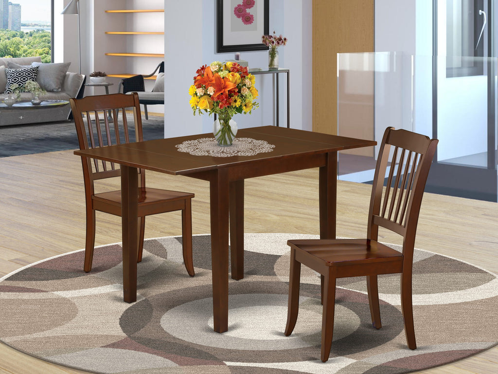 Chic NDDA3-QWW-7 Dining Ensemble 3-Piece Set with Drop-leaf Table & Pair of Chairs in Classic Mahogany