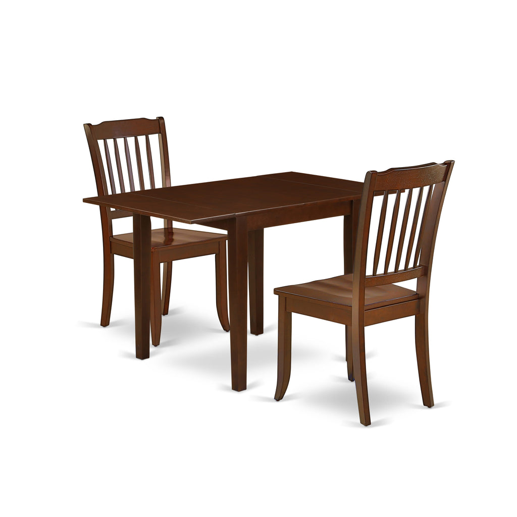 Chic NDDA3-QWW-7 Dining Ensemble 3-Piece Set with Drop-leaf Table & Pair of Chairs in Classic Mahogany