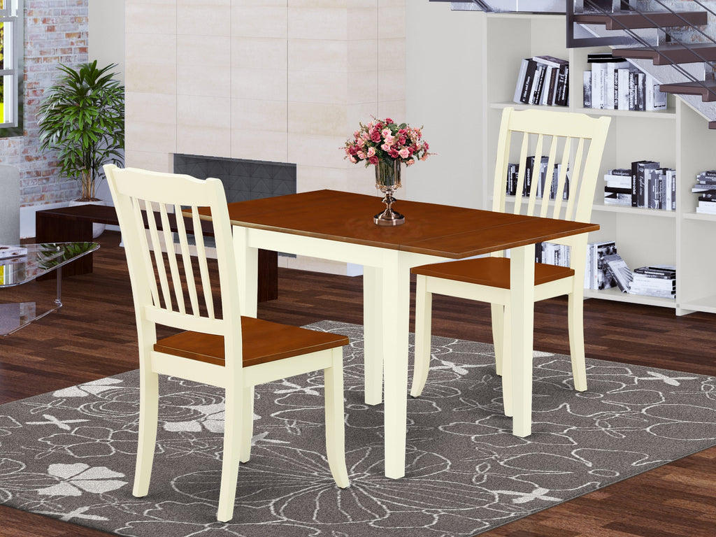 NDDA3-4J5-G 3-Piece Transitional Dining Set with Drop-leaf Table, 2 Chairs in Buttermilk Cherry Finish