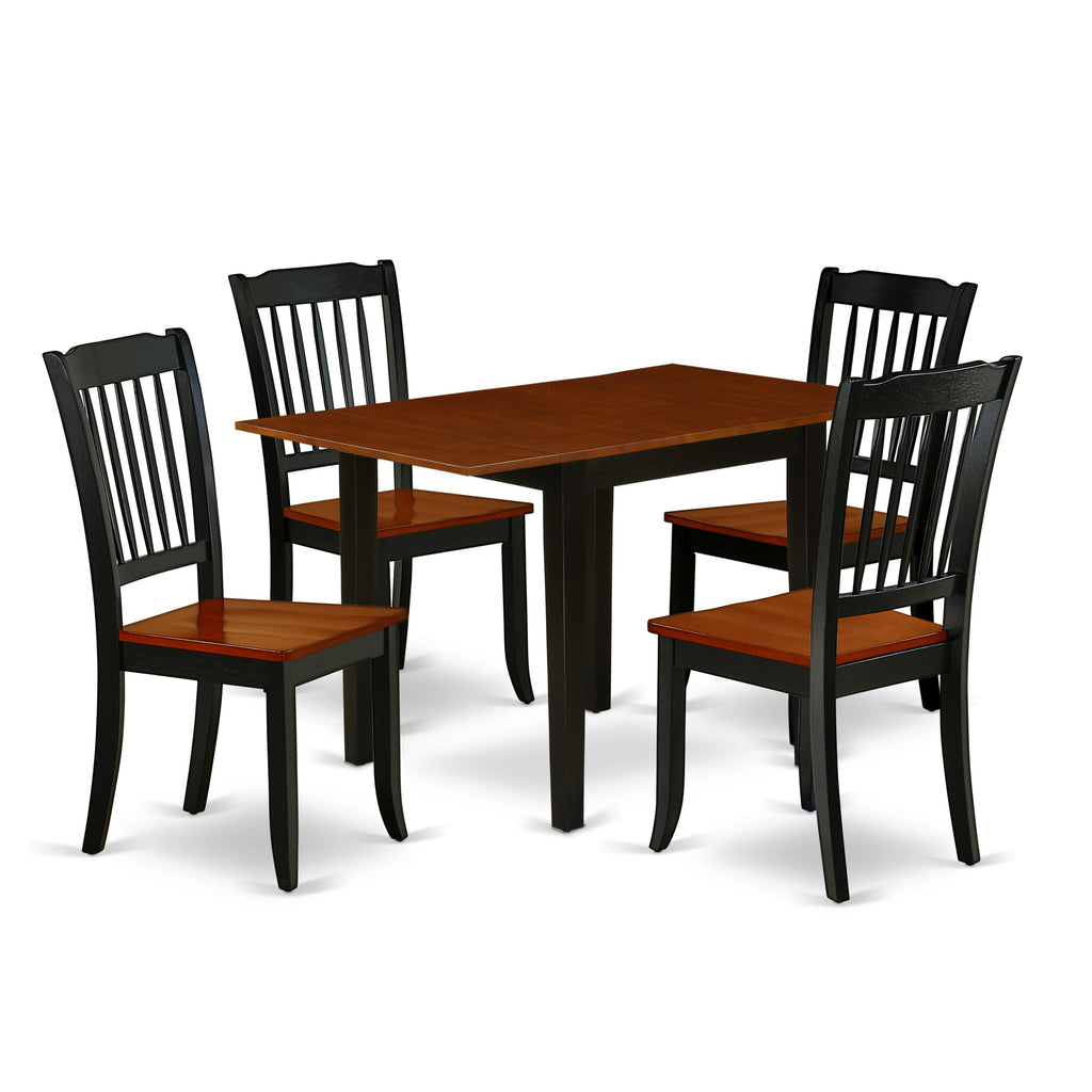 NDDA5-MXN-9 5-Piece Dining Ensemble with Dropleaf Table & 4 Chairs, Black & Cherry Finish, 30x48