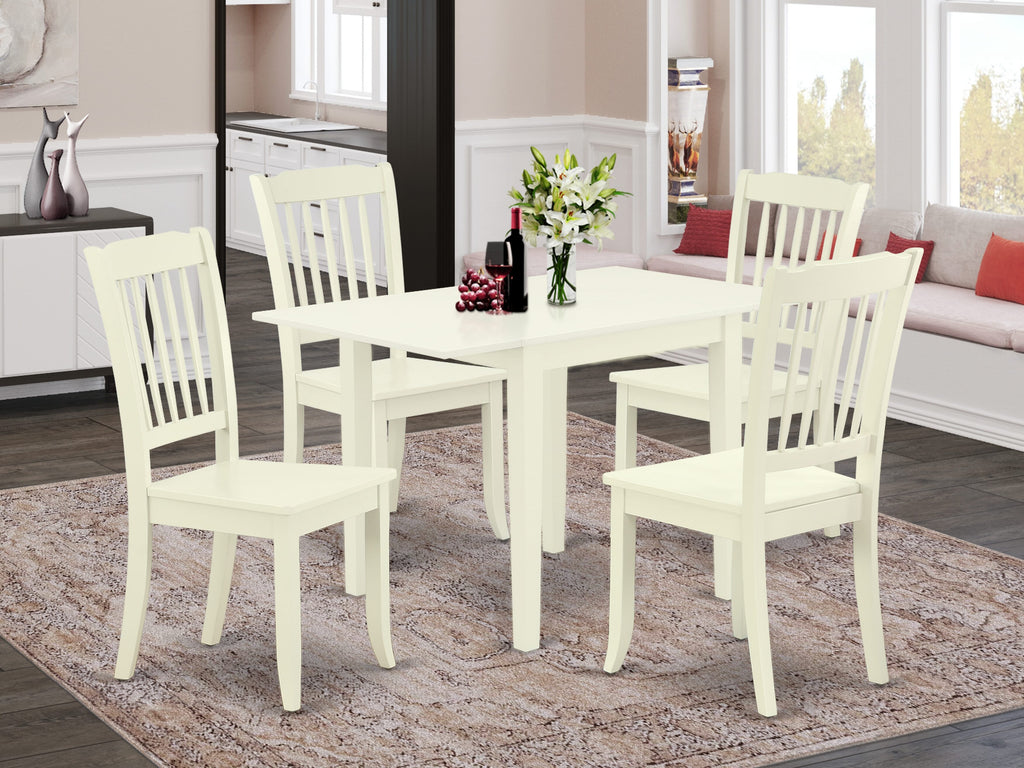 NDDA5-T5G-D Elegant 5pc Dining Set for 4 with Foldable Tabletop and Stylish Seating, 30x48 In, Soft White