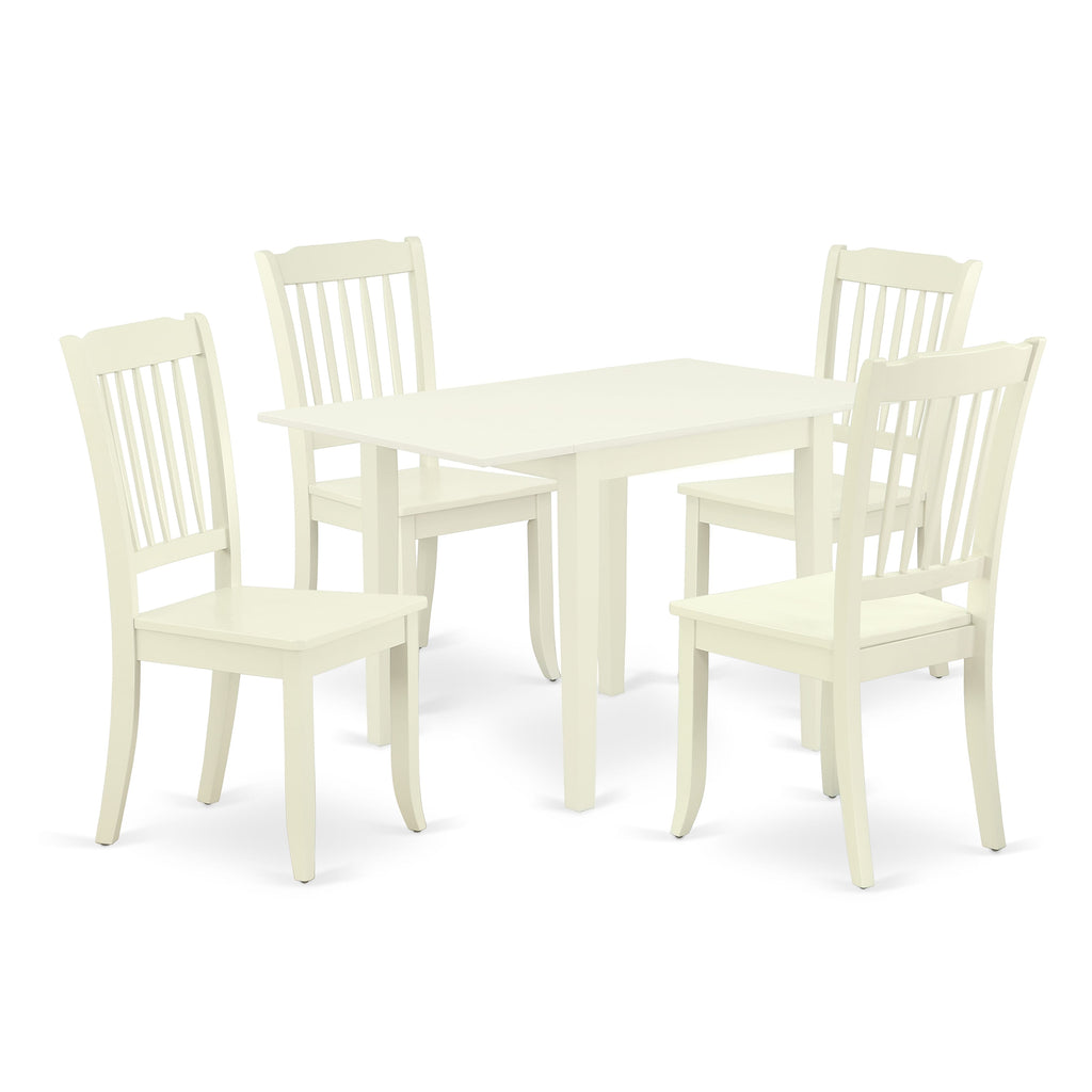NDDA5-T5G-D Elegant 5pc Dining Set for 4 with Foldable Tabletop and Stylish Seating, 30x48 In, Soft White