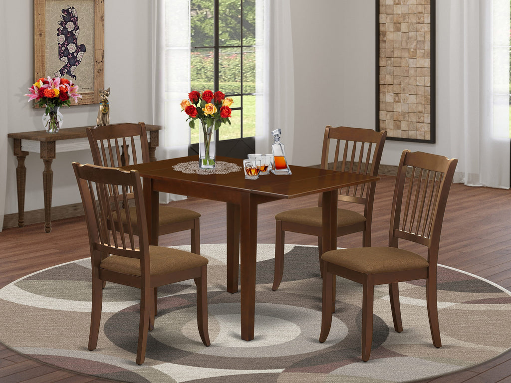 Luxurious Drop Leaf Dining Set with Linen Chairs,  NDDA5-6BC-M, for an Elegant Dining Experience, Mahogany Finish