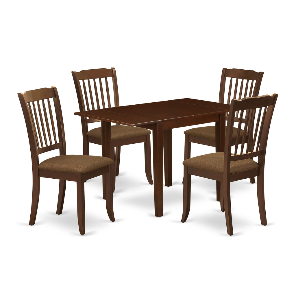 Luxurious Drop Leaf Dining Set with Linen Chairs,  NDDA5-6BC-M, for an Elegant Dining Experience, Mahogany Finish