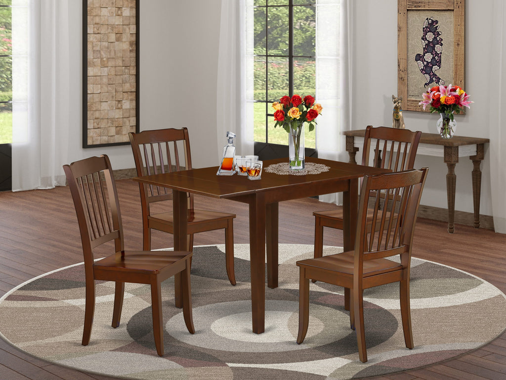 NDDA5-BMQ-I 5-Piece Dining Collection Rectangle Table with Dropleaf & 4 Mahogany Chairs, 30x48