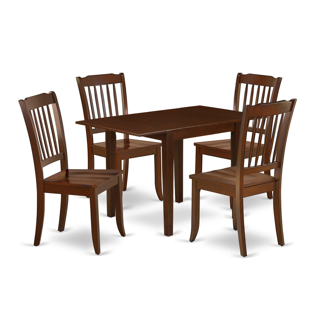 NDDA5-BMQ-I 5-Piece Dining Collection Rectangle Table with Dropleaf & 4 Mahogany Chairs, 30x48