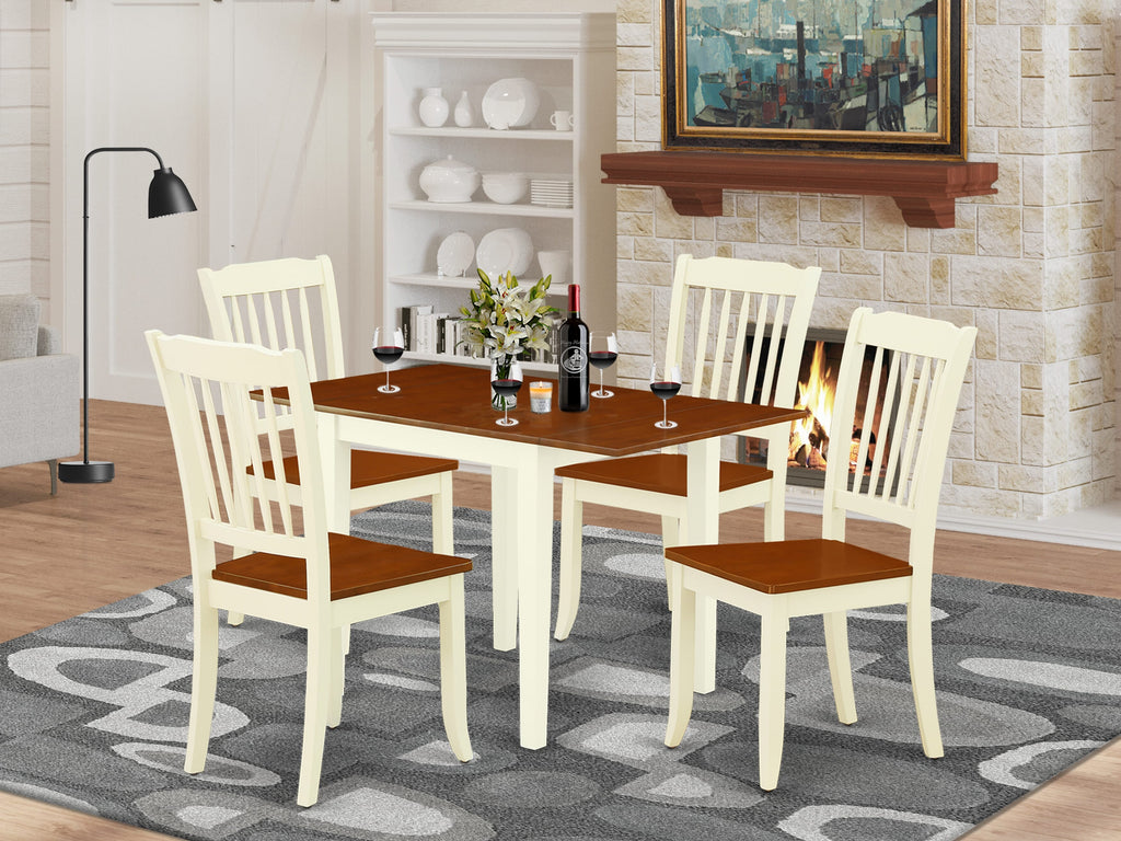 NDDA5-8FB-1 Dining Set with Rectangular Drop Leaf Table for 4 and 4 Chairs, Buttermilk & Cherry Finish