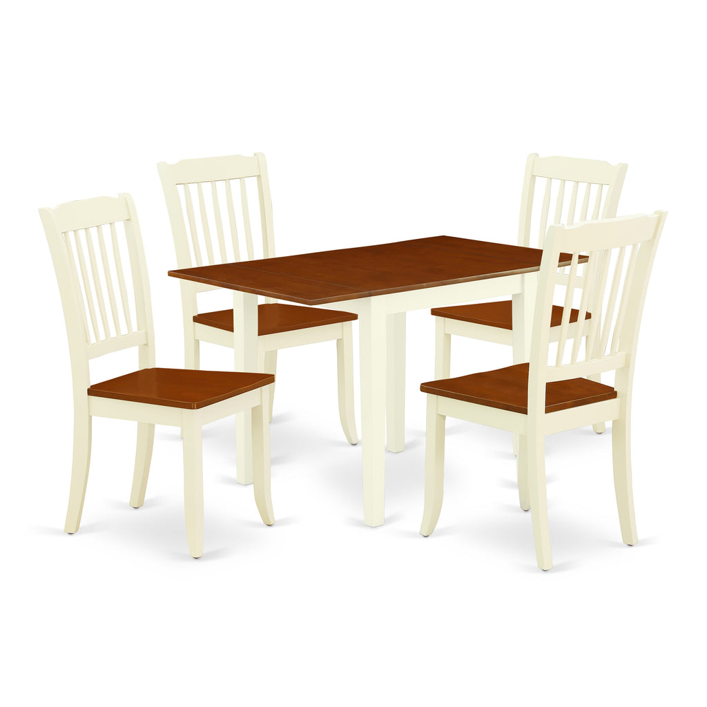 NDDA5-8FB-1 Dining Set with Rectangular Drop Leaf Table for 4 and 4 Chairs, Buttermilk & Cherry Finish