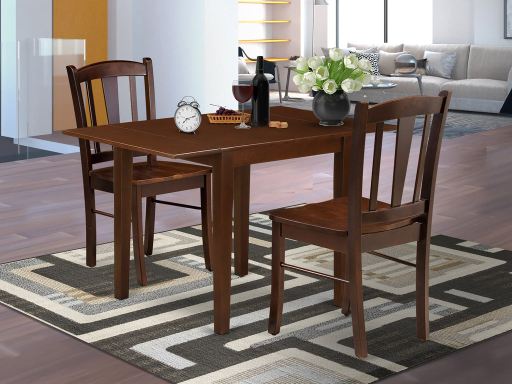 NDDL3-U8B-2, Dining Set Rectangle Table and Two Chairs, 3 Piece Mahogany with Dropleaf 30x48