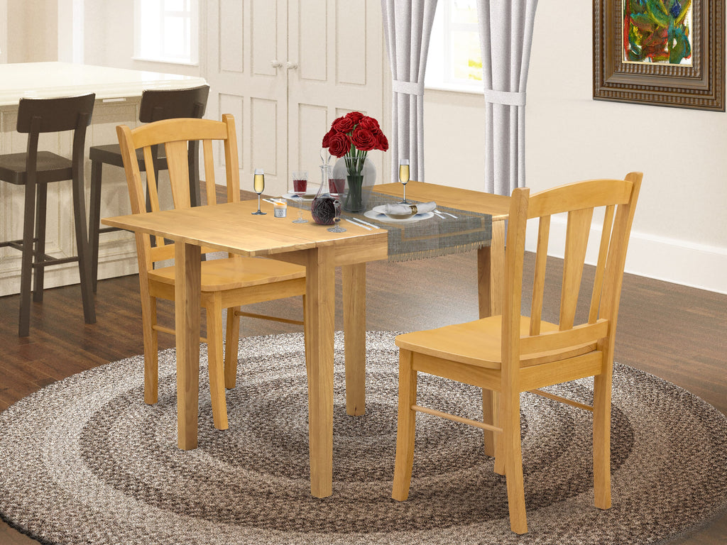 NDDL3-UB5-7 3-Piece Compact Dining Set with Oak Drop-leaf Table & Chairs, Ideal for Cozy Spaces, 30x48 Inches