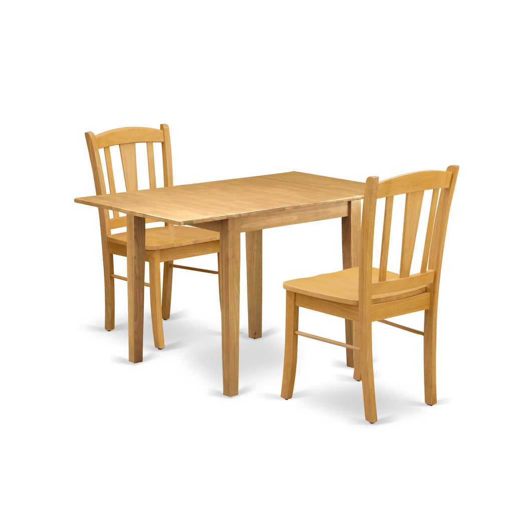 NDDL3-UB5-7 3-Piece Compact Dining Set with Oak Drop-leaf Table & Chairs, Ideal for Cozy Spaces, 30x48 Inches