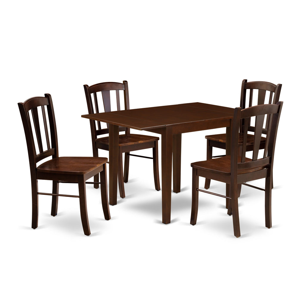 NDDL5-U4B-C Charming 5-Piece Dining Set with Rectangle Table and 4 Solid Wood Seats, Dropleaf Inclusion for Space Optimisation, 30x48 Elegant Finish