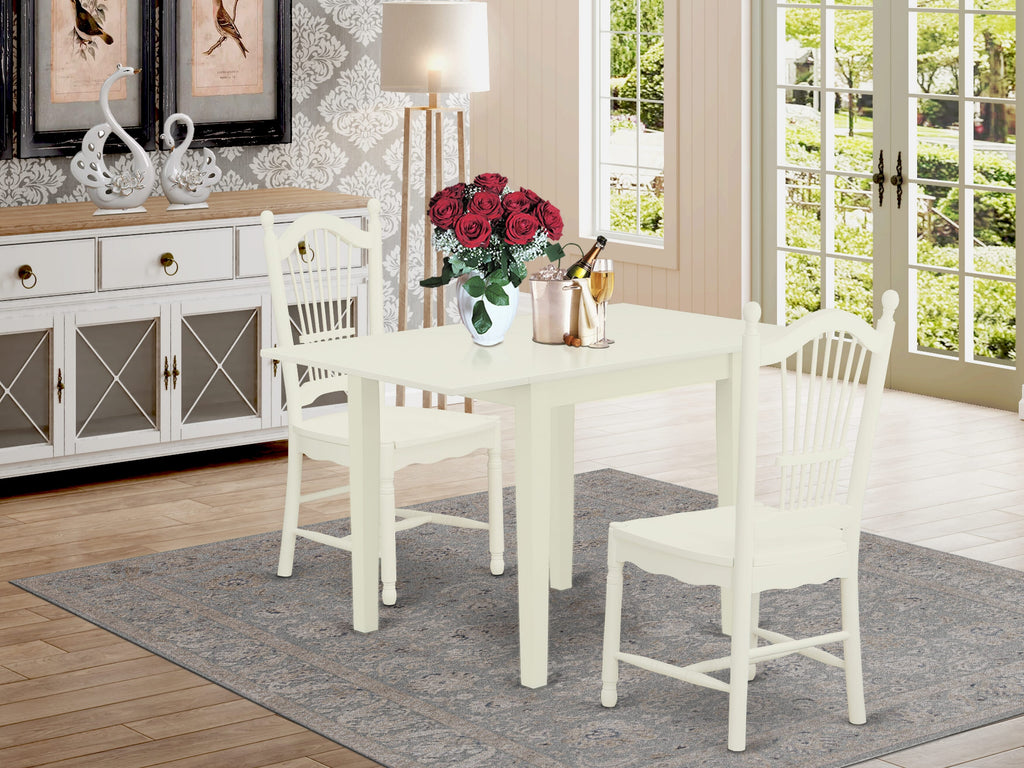 NDDO3-OTZ-U Versatile 3-Piece Dropleaf Dining Set Chic White Rectangle Table and Pair of Upholstered Chairs