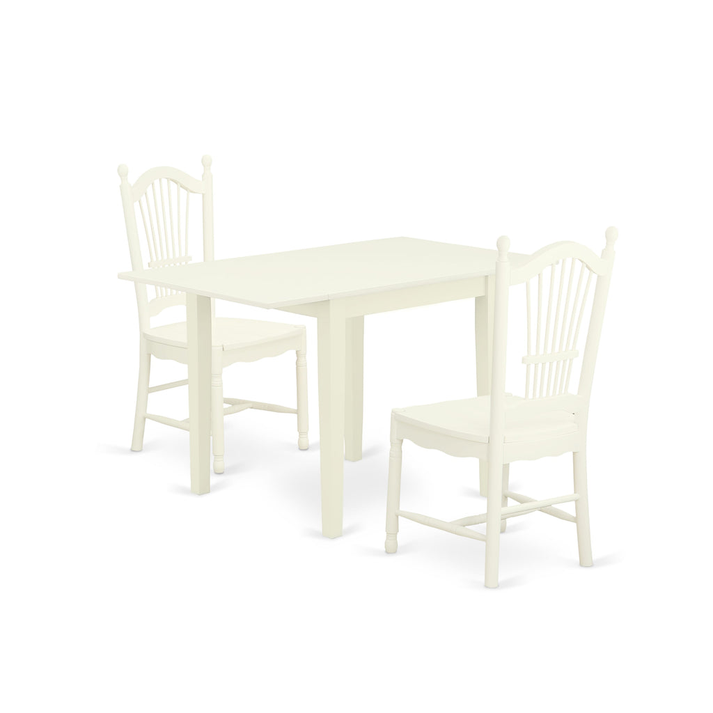 NDDO3-OTZ-U Versatile 3-Piece Dropleaf Dining Set Chic White Rectangle Table and Pair of Upholstered Chairs