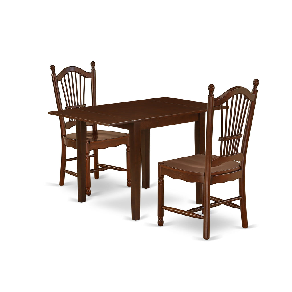 NDDO3-9VV-G 3-Piece Mahogany Set 30x48 Inch Rectangle Table with Drop Leaf & 2 Chairs