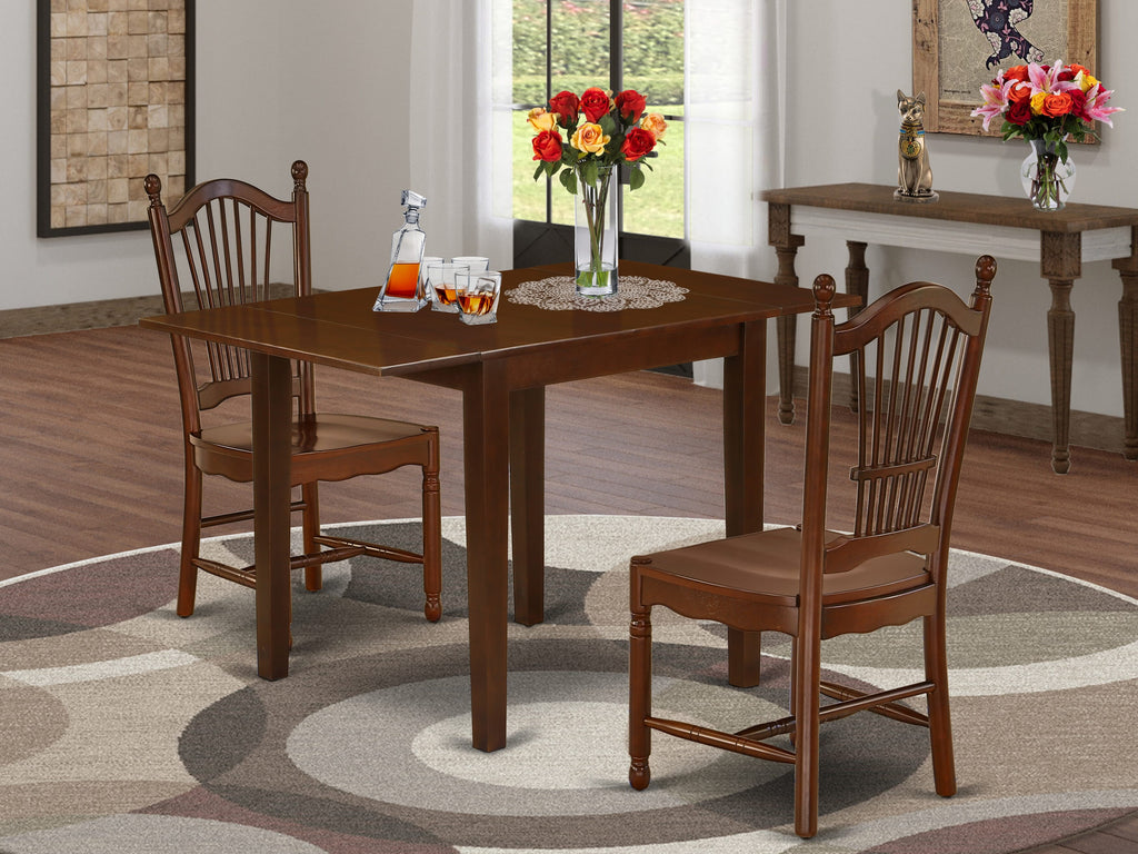 NDDO3-9VV-G 3-Piece Mahogany Set 30x48 Inch Rectangle Table with Drop Leaf & 2 Chairs