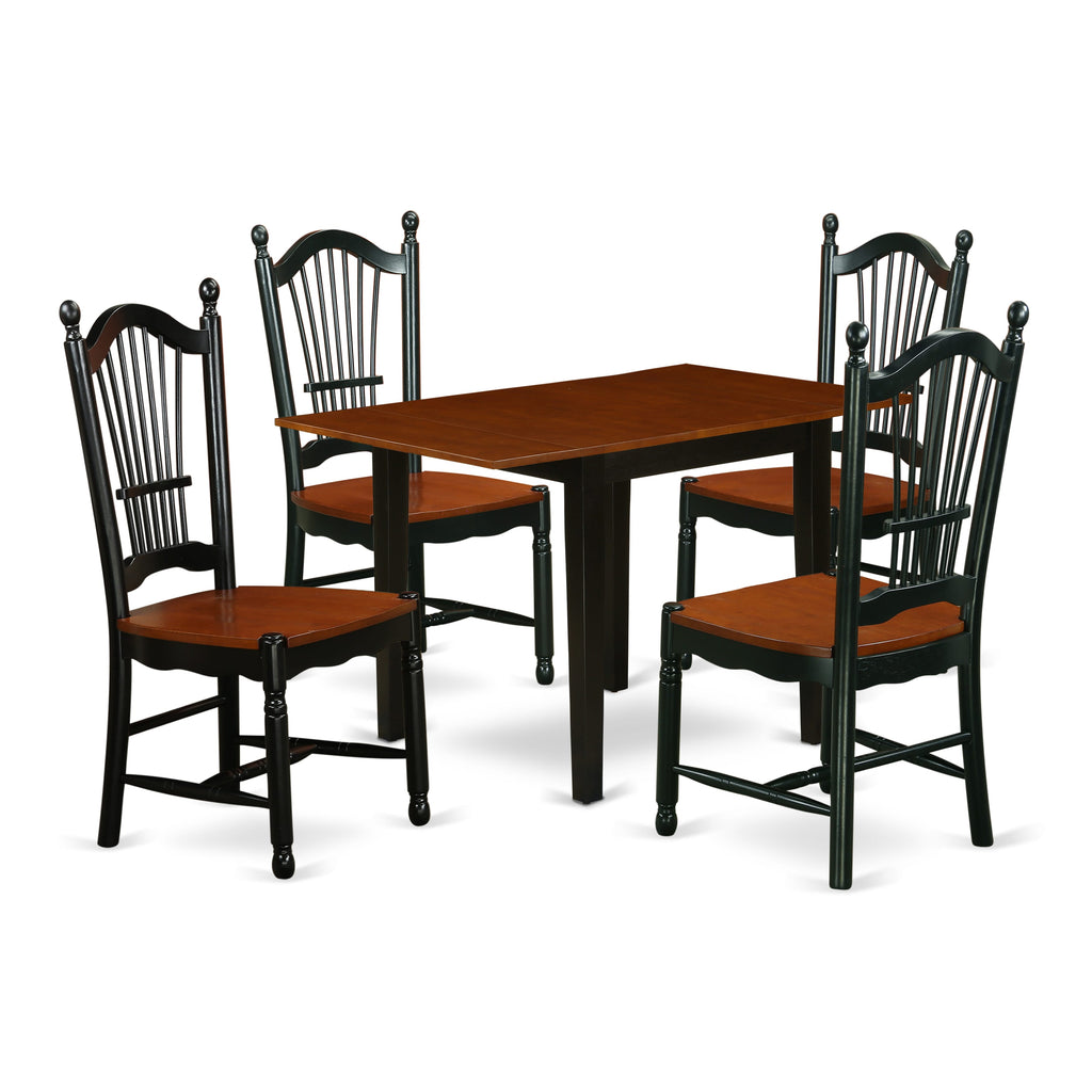 NDDO5-SMA-8 5-Piece Dining Ensemble Featuring a Rectangular Table with Adjustable Leaf and 4 Wooden Chairs