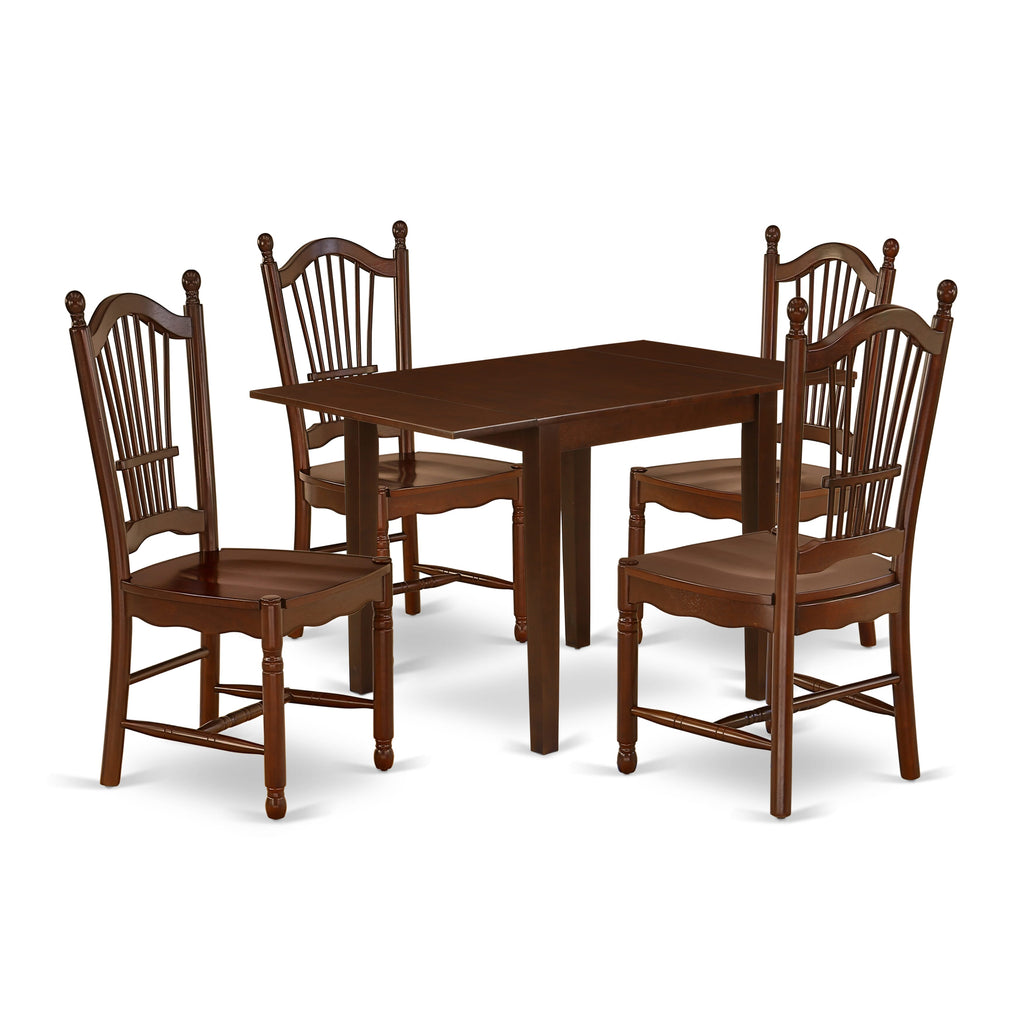 NDDO5-T5H-2 Set of 5 Elegant Mahogany Dining Collection with Dropleaf Table and Wood-Chair Ensemble, 30x48 Inch
