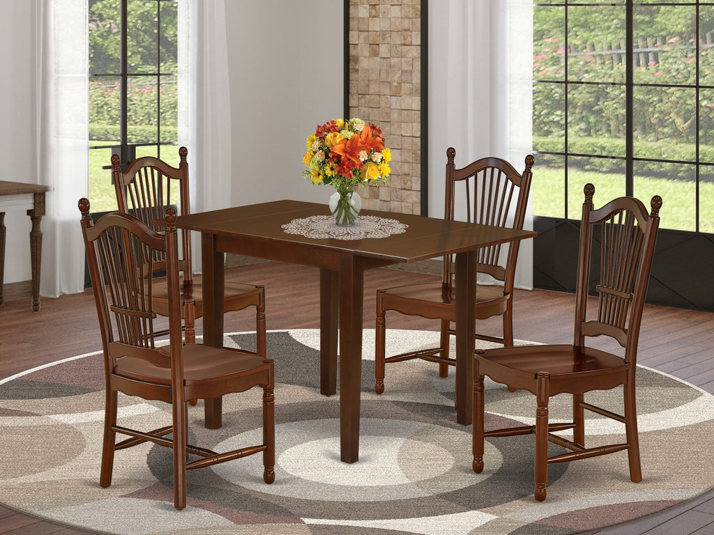 NDDO5-T5H-2 Set of 5 Elegant Mahogany Dining Collection with Dropleaf Table and Wood-Chair Ensemble, 30x48 Inch