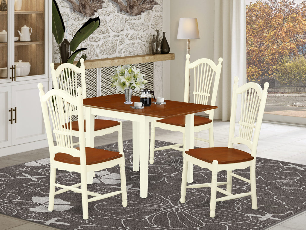 NDDO5-S0N-P 5-Piece Set Rectangular Dropleaf Table & 4 Chairs - Buttermilk & Cherry, 30x48