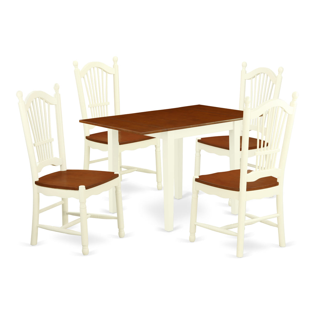 NDDO5-S0N-P 5-Piece Set Rectangular Dropleaf Table & 4 Chairs - Buttermilk & Cherry, 30x48