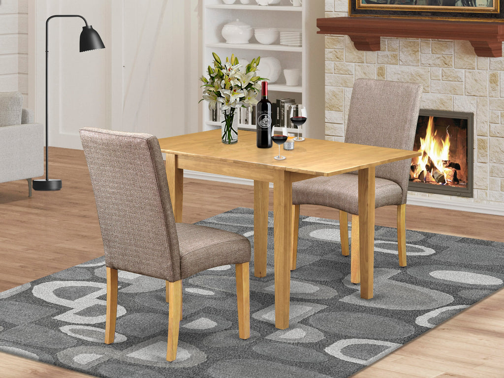 NDDR3-J7D-K Blend Dining Set Dropleaf Oak Table & Khaki Chairs, 3 Pc - Cozy Elegance