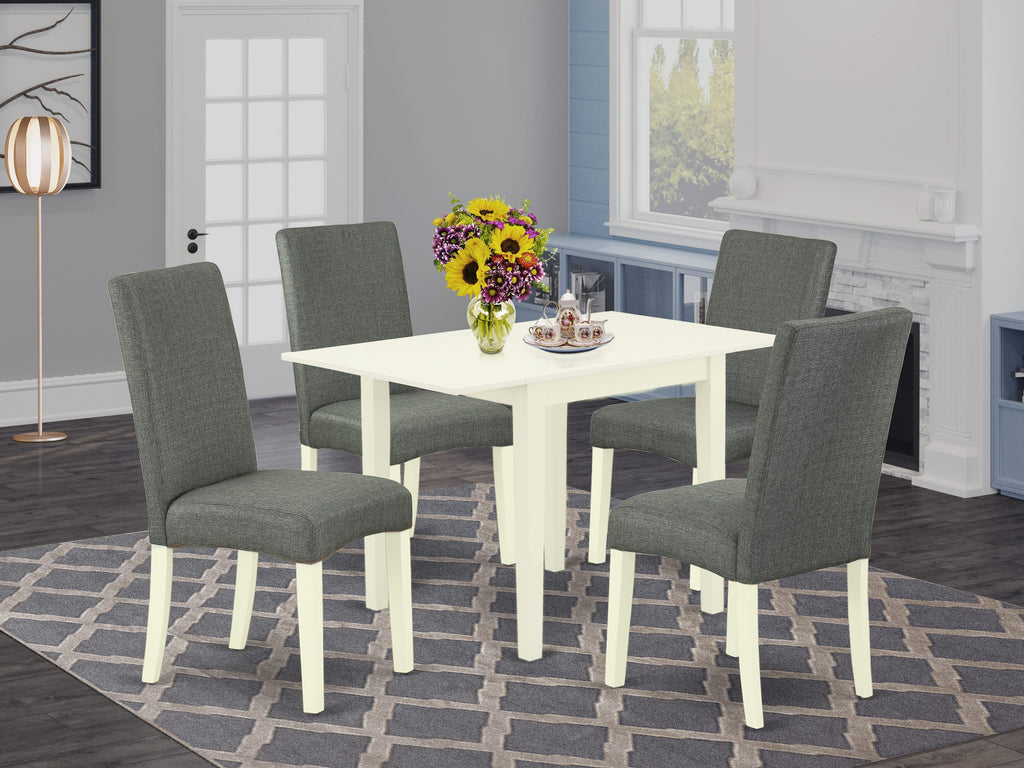 NDDR5-EBF-27 5-Piece Kitchen Dining Set for 4 with Dropleaf Table and 4 Upholstered Chairs in White