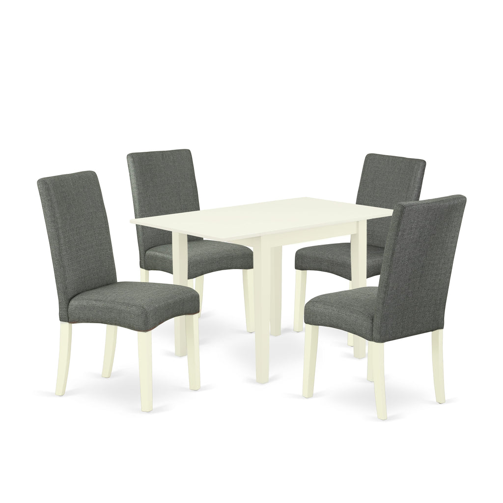 NDDR5-EBF-27 5-Piece Kitchen Dining Set for 4 with Dropleaf Table and 4 Upholstered Chairs in White