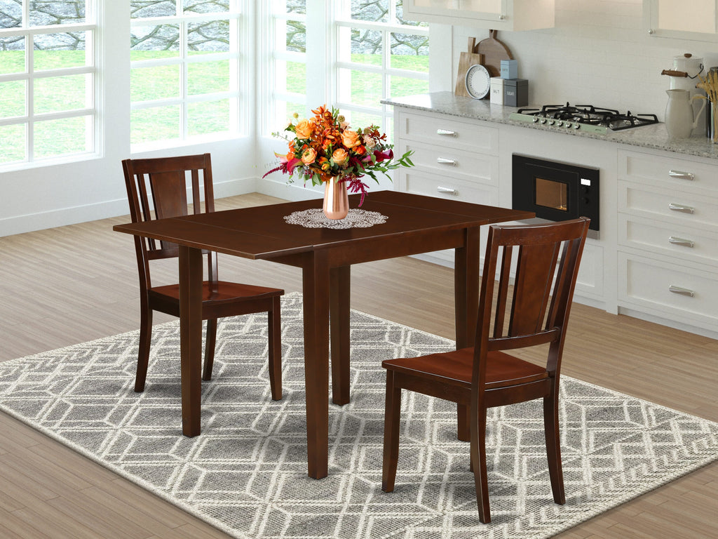 NDDU3-USX-A 3-Piece Rectangle Dropleaf Table and Chairs Set, 30x48, Mahogany Finish
