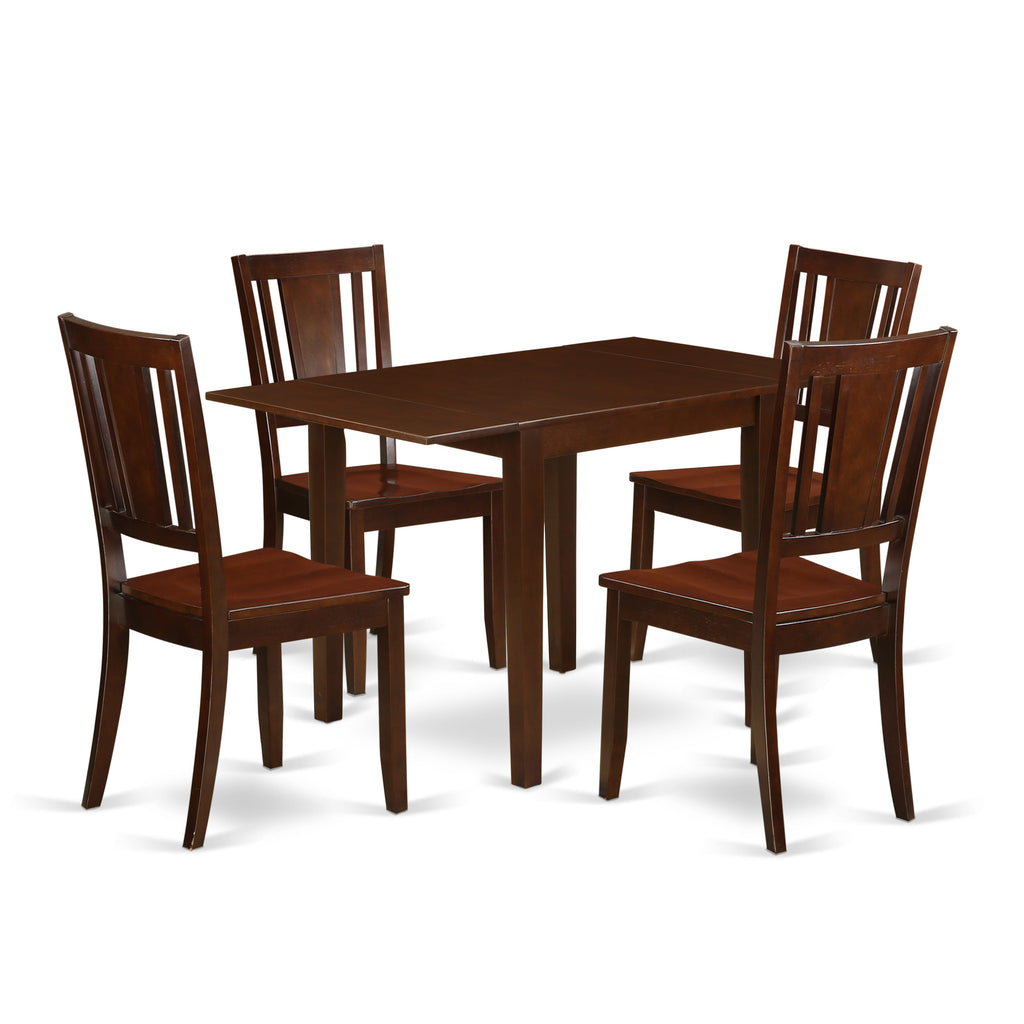 NDDU5-C81-D 5-Piece Dining Ensemble - Rectangular Table with Dropleaf and 4 Wooden Chairs, 30x48 Inch for Cozy Mealtimes