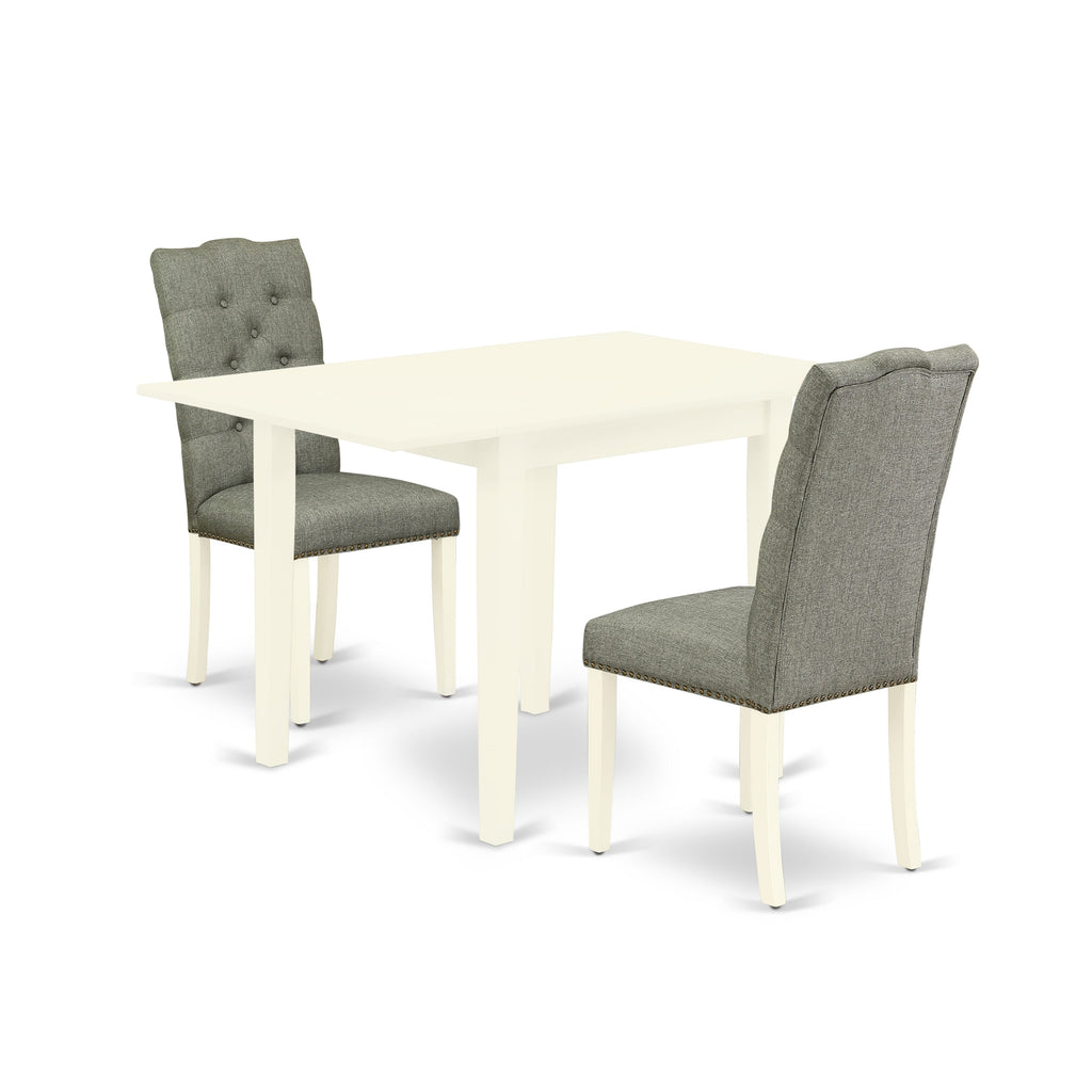 NDEL3-87R-OF 3 Piece Dining Set with Rectangular Table and Drop Leaf, Plus 2 Grey Chairs, 30x48