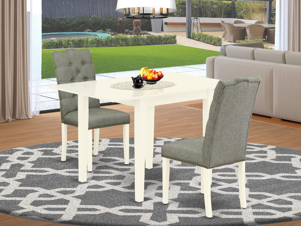 NDEL3-87R-OF 3 Piece Dining Set with Rectangular Table and Drop Leaf, Plus 2 Grey Chairs, 30x48