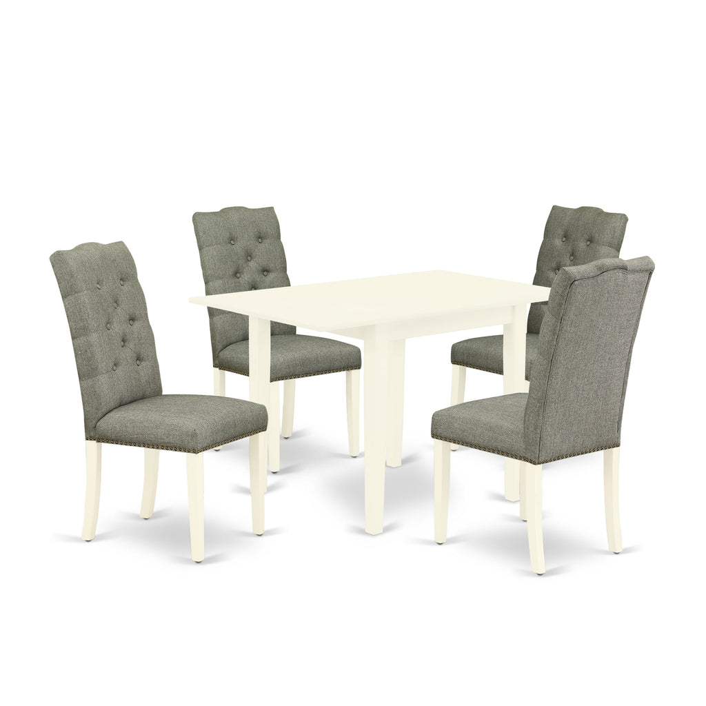 NDEL5-UK5-JM 5-Piece Dining Ensemble with Foldable Top Surface & Upholstered Seating, 30x48 Linen White Set