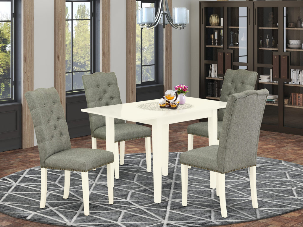 NDEL5-UK5-JM 5-Piece Dining Ensemble with Foldable Top Surface & Upholstered Seating, 30x48 Linen White Set