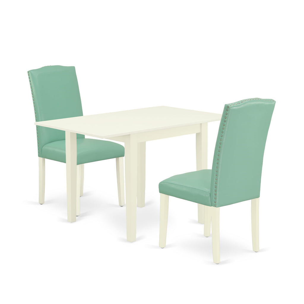 Rectangular Dining Set NDEN3-7JW-L4 Expandable Table & Faux Leather Parsons Chairs, Linen White