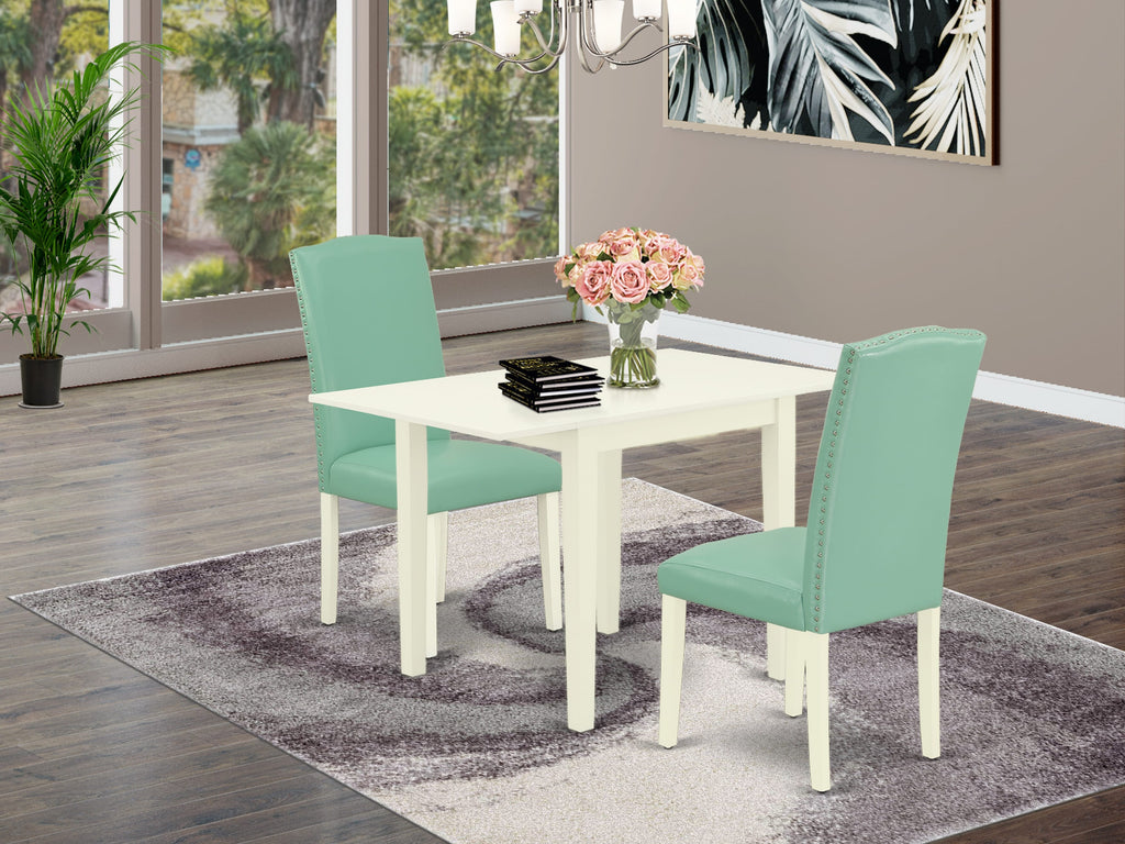 Rectangular Dining Set NDEN3-7JW-L4 Expandable Table & Faux Leather Parsons Chairs, Linen White