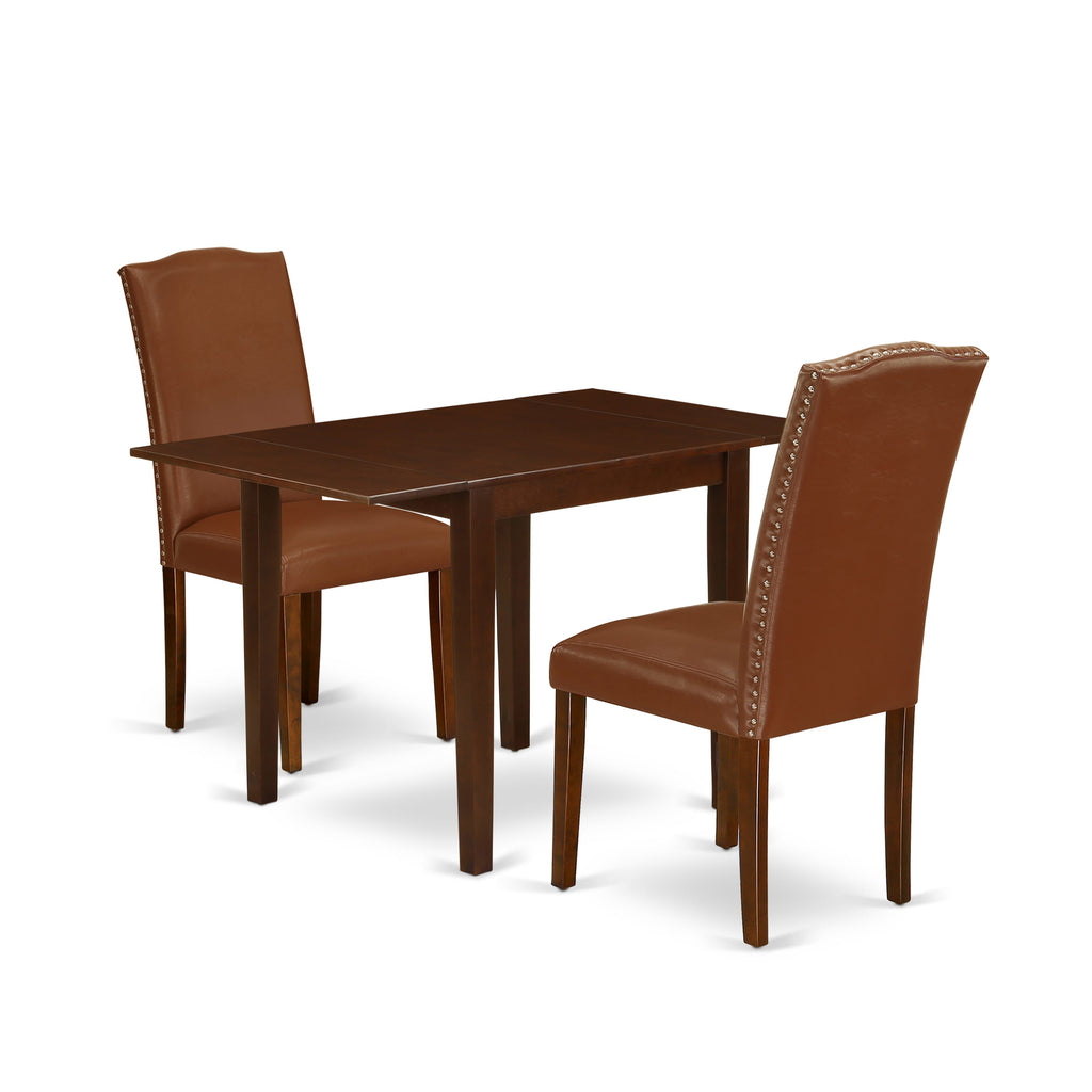 NDEN3-G76-82 Classic 3-Piece Dining Set with Rectangle Dropleaf Table and Two Stylish Brown Chairs, 30x48 In, Wood Finish