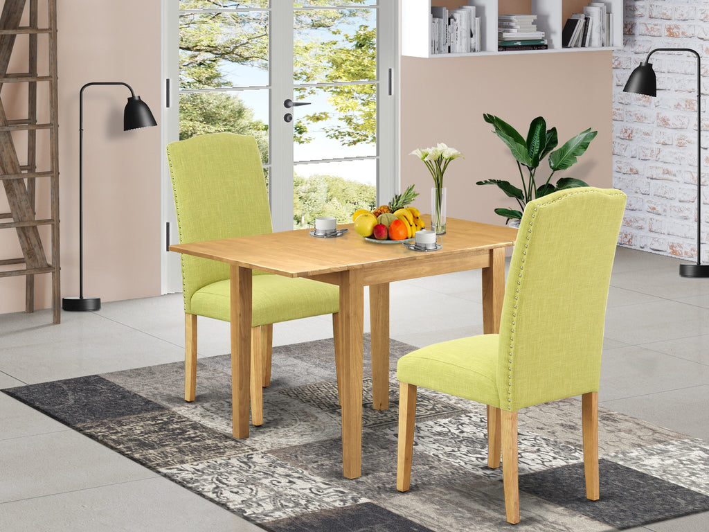 NDEN3-XDV-1Q Cozy 3-Piece Dining Set for Compact Areas with Drop Leaf Table & Limelight Linen Chairs (30x48)