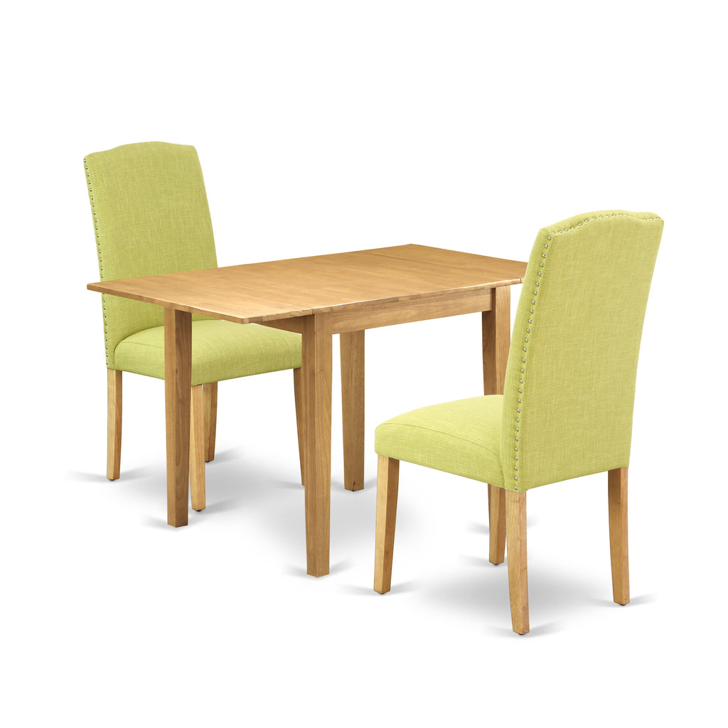 NDEN3-XDV-1Q Cozy 3-Piece Dining Set for Compact Areas with Drop Leaf Table & Limelight Linen Chairs (30x48)