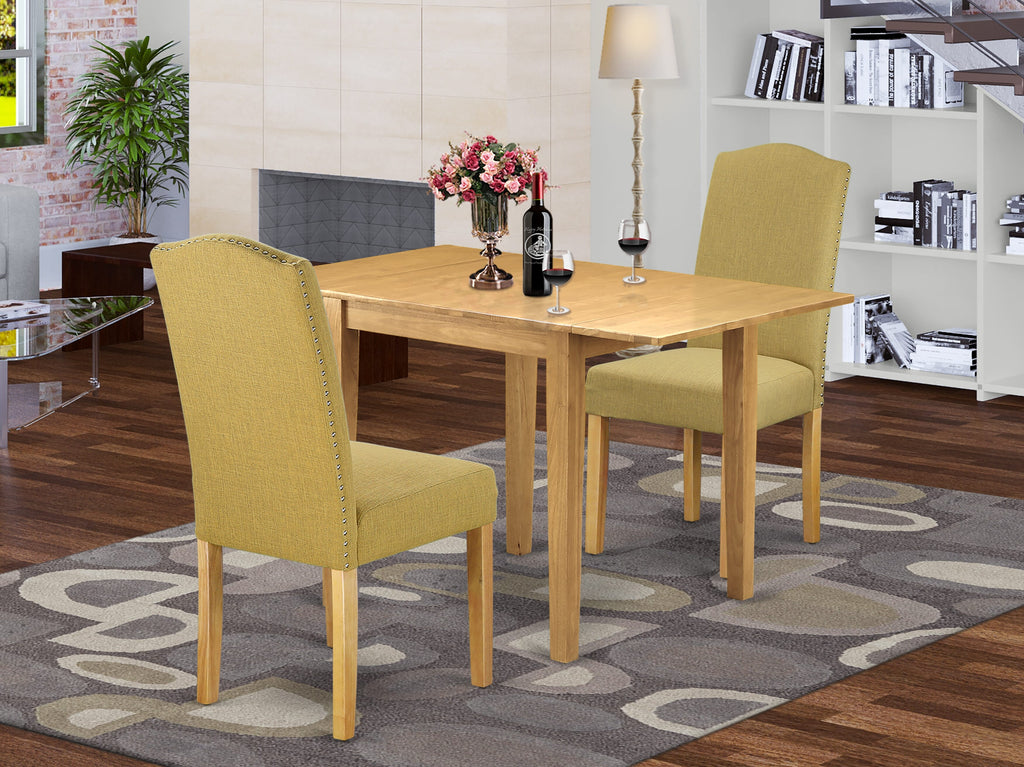 NDEN3-CMT-AR Elegant 3-Piece Rectangular Dining Table Set with Drop Leaf and Two Linen Fabric Chairs, 30x48 Inch