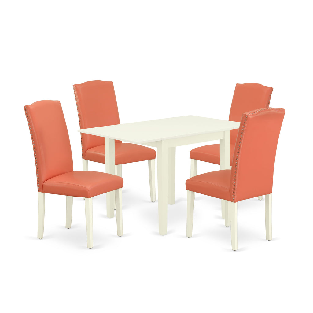 Stylish Dining Set NDEN5-DYQ-K7 with Dropleaf Table and 4 Pink Faux Leather Chairs