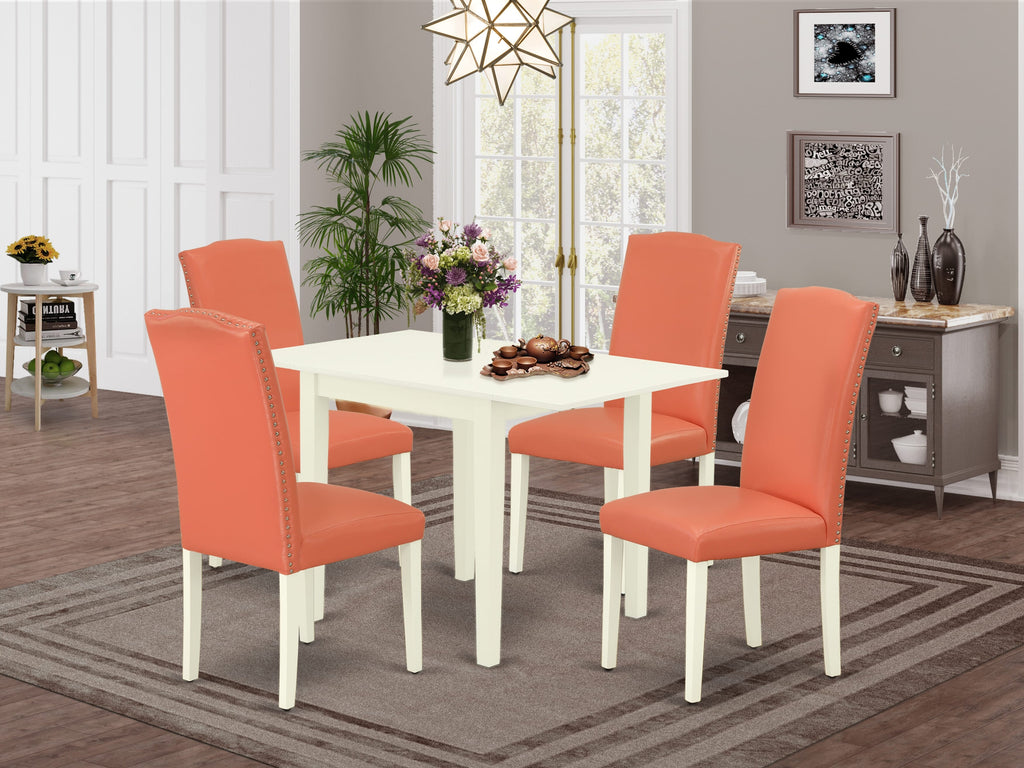 Stylish Dining Set NDEN5-DYQ-K7 with Dropleaf Table and 4 Pink Faux Leather Chairs